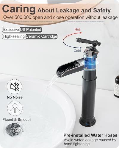 Stunning Vessel Faucet Flowing Waterfall in Oil Rubbed Bronze