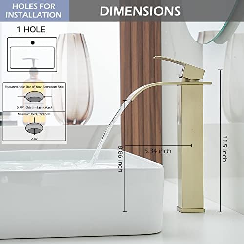 Stunning Tall Faucets Waterfall Faucet for Bathroom Sink Single Handle Brushed Gold