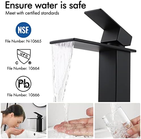 Sturdy Black Faucet Waterfall Bathroom Sink with 27-Year Warranty