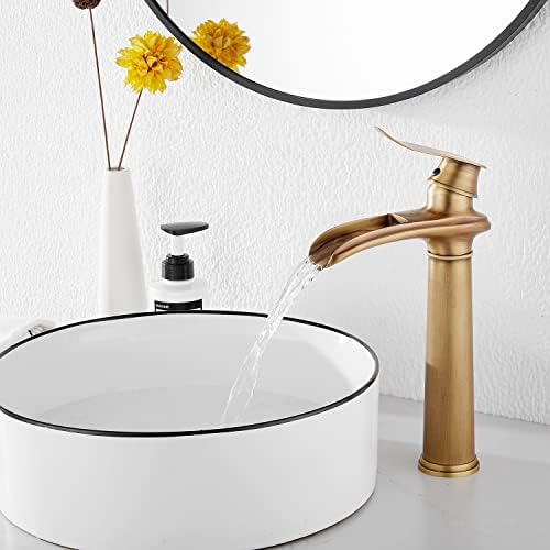 Tall antique brass bathroom faucet with ceramic disc and US fittings