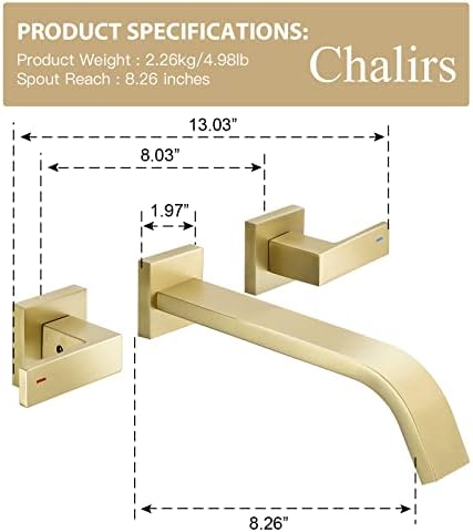 Chalirs Gold-Finished Wall-Mounted Faucet Dual Lever 3-Hole High-Quality Faucet