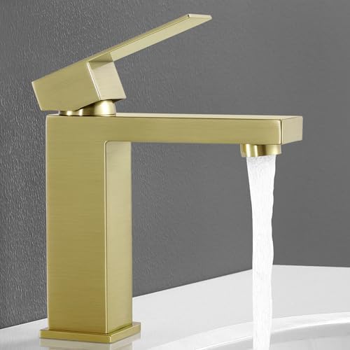 KES Brushed Gold Single Handle Bathroom Faucet Modern 188 SS Sink Faucet