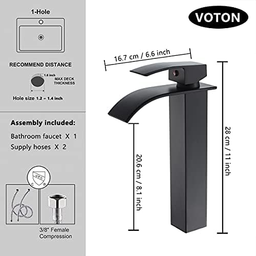 VOTON Vessel Sink Faucet Matte Black Stable Waterfall Durable Stylish