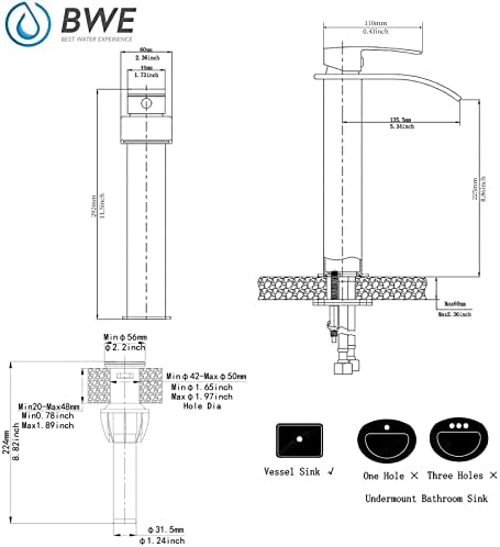 BWE Matte Black Single Handle Bathroom Faucet