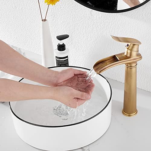 Tall antique brass bathroom faucet with ceramic disc and US fittings