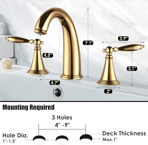 EasyVibe 3-Hole Gold-Tone Overflow Bath Faucet Set for Sink