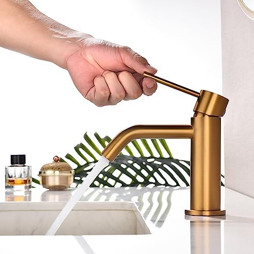 JXMMP Floral Park Style Brushed Brass Bathroom Faucet