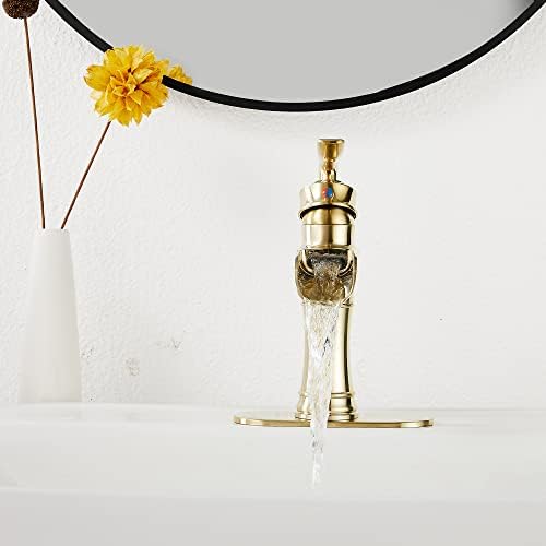 Exquisite waterfall bathroom faucet with gold finish for luxury bath by GGStudy