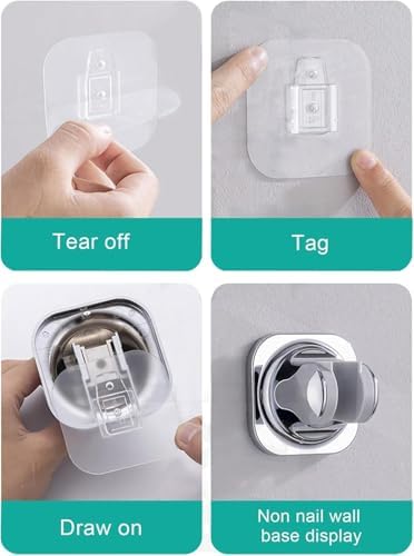 Silver Strong Adhesive and Waterproof Shower Head Holder No Punching