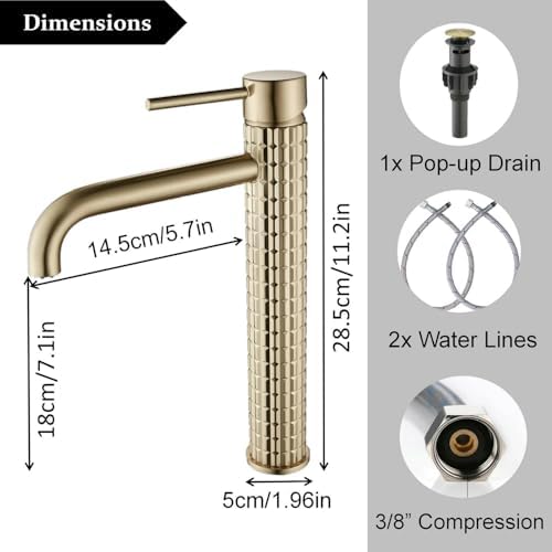 Luxury Vessel Sink Faucet with Brushed Gold