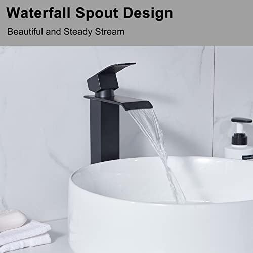 Sturdy Matte Black Vessel Faucet for Sink Tall Waterfall Bathroom Faucet