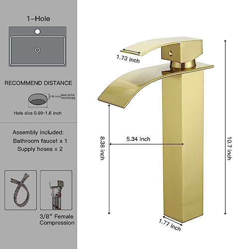 Vessel Sink Faucet Brushed Gold Modern Faucet Single Hole Faucet Shower Faucet
