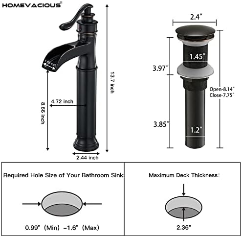 Homevacious ORB Waterfall Bathroom Vessel Sink Faucet Oil Rubbed Bronze