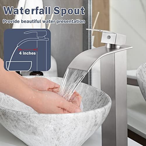 Tremendous Waterfall Bathroom Sink Faucet with Brushed Nickel Design
