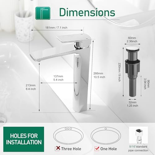 VOTON Tall Bathroom Sink Faucet Solid Brass with Easy Installation
