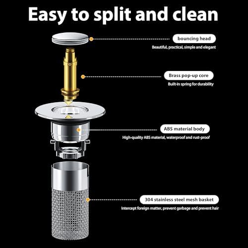 Premium 2pc Bathroom Sink Stopper Hair Strainer Stainless Steel