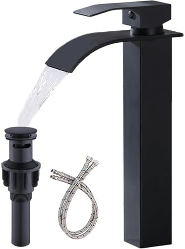 Vessel Sink Faucet Matte Black Tall Waterfall Faucet