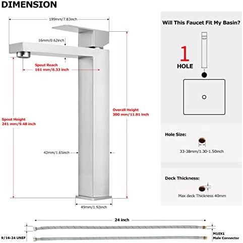 EZANDA 12 GPM Tall Faucet Brushed Nickel