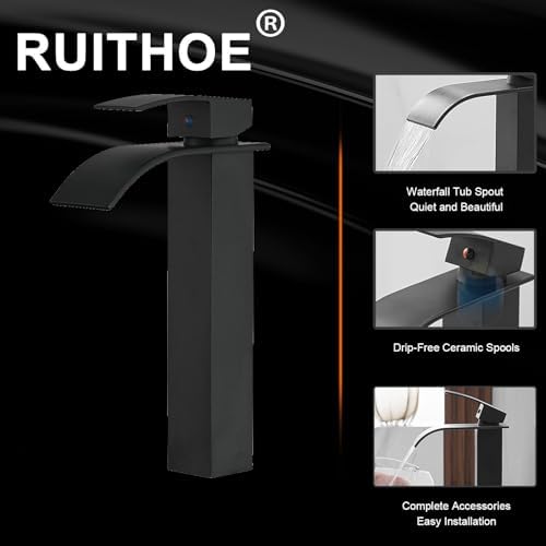 RUITHOE Matte Black Vessel Sink Faucet - Modern Touch On Faucet for Bathroom