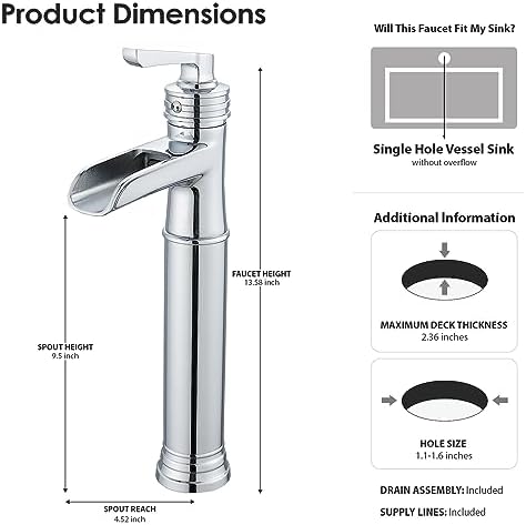 Sanliv Vessel Sink Faucet Waterfall Design Bathroom Faucet With Pop Up Drain