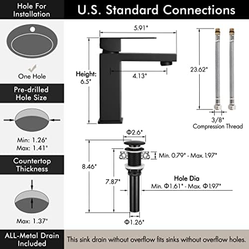 KES Black Bathroom Faucet Matte Black with Pop Up Drain