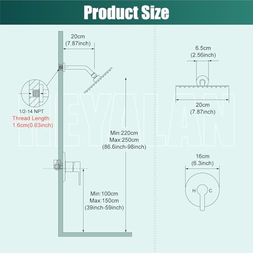 Heyalan Matte Black Square Rain shower Faucet Set