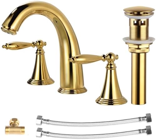 EasyVibe 3-Hole Gold-Tone Overflow Bath Faucet Set for Sink