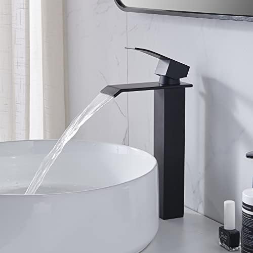 Sturdy Matte Black Vessel Faucet for Sink Tall Waterfall Bathroom Faucet