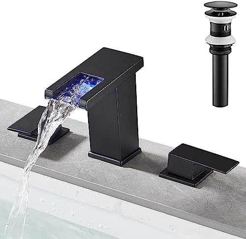 Skybathjoy Black 3-Hole Waterfall Bathroom Faucet