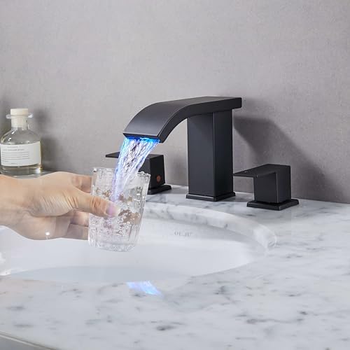 Skybathjoy - LED 3-Hole Bathroom Faucet waterfall design black anti-clog feature