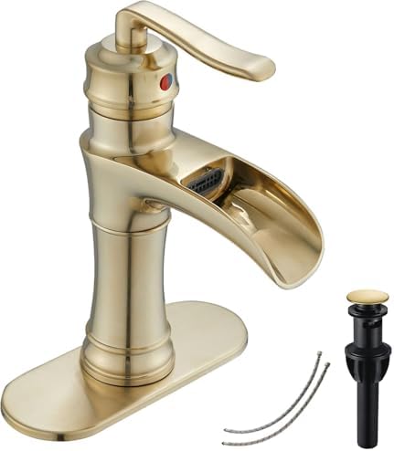 Exquisite waterfall bathroom faucet with gold finish for luxury bath by GGStudy