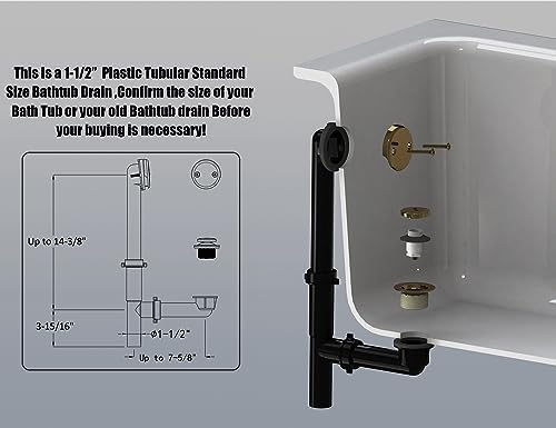 Artiwell 1-12 Black Tubular Bathtub Drain Kit with Overflow and Plug