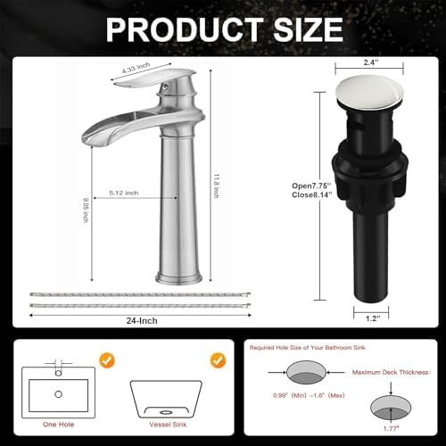 Luxury Brushed Nickel Faucet with Waterfall Effect