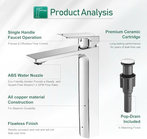 VOTON Tall Bathroom Sink Faucet Solid Brass with Easy Installation