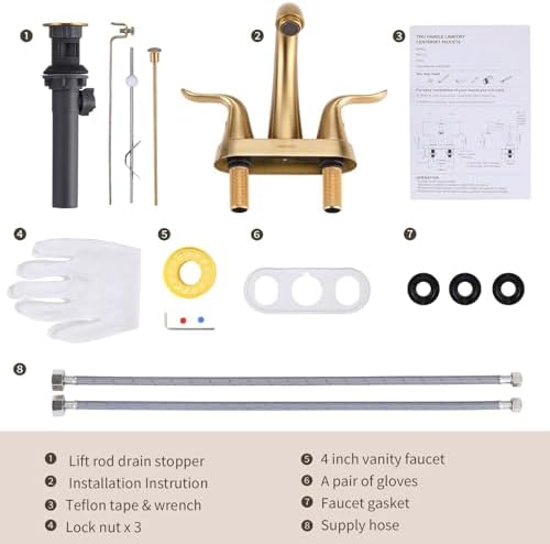 WOWOW 4-Inch Bathroom Faucet Brushed Gold Modern Design
