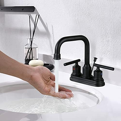 WOWOW 4-inch Black Bathroom Faucet with Lift Rod