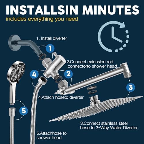 8 Square Rain shower Head with Adjustable Arm High Pressure Flow