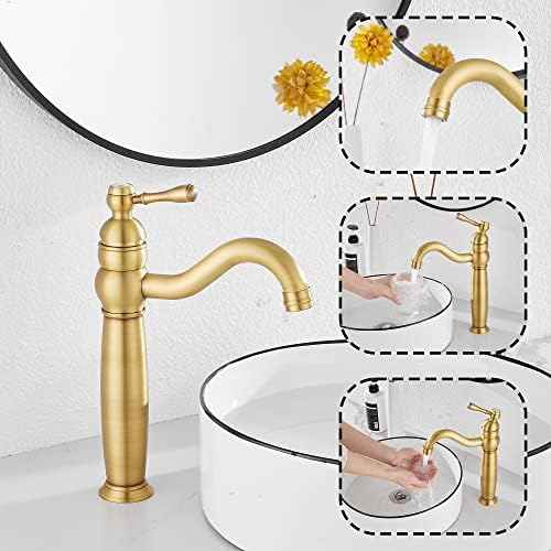 GGStudy 360-Degree Swivel Faucet Antique Brass 1-Hole Sink Faucet