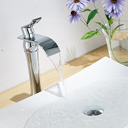 BWE Single Handle Faucet Chrome Waterfall Bathroom Faucet for Sink 1 Hole