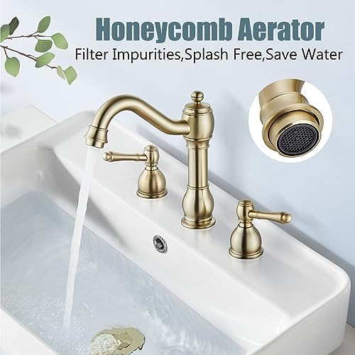 Aolemi Brushed Gold 8 Inch Widespread Bathroom Sink Faucet