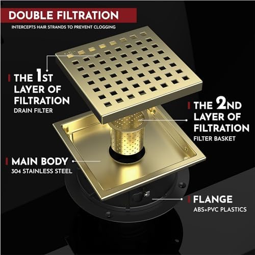 6 Inch Square Shower Drain with Flange