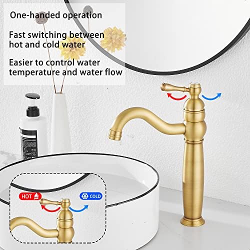 GGStudy 360-Degree Swivel Faucet Antique Brass 1-Hole Sink Faucet