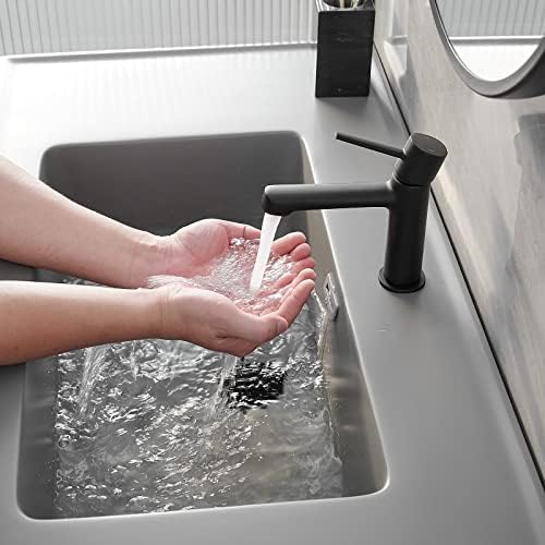 Bathfineness Single-Hole Matte Black Brass Bathroom Faucet with Pop-Up Drain