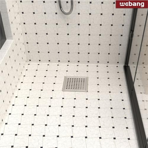 6 Inch Square Shower Drain with Removable Grate SUS 304 Steel Brushed Nickel
