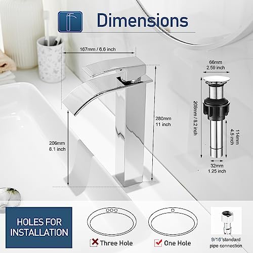 Stylish Waterfall Faucet Tall Bathroom Sink Faucet