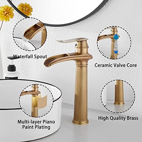 Tall antique brass bathroom faucet with ceramic disc and US fittings