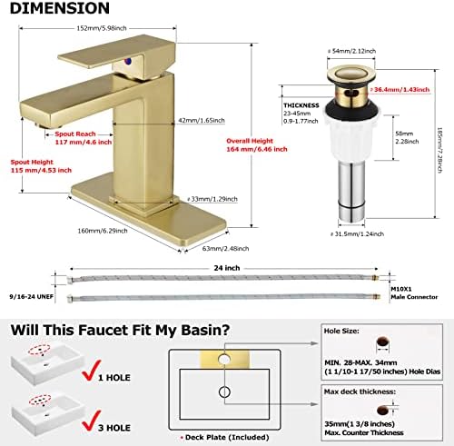 EZANDA Brass Single-Handle Bathroom Faucet