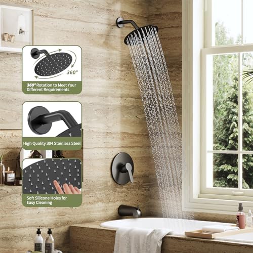 Experience Luxury with Kurpot 8-inch Matte Black Shower Faucet Set