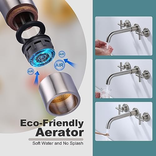 Arcora Brushed Nickel Bathroom Faucet Wall-Mounted with 2 Handles