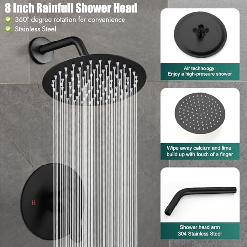 Heyalan Matte Black Square Rain shower Faucet Set